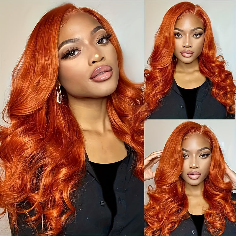Ginger Orange Short Bob Wig Human Hair 4x4 Lace Front Pre-Plucked 150% Density