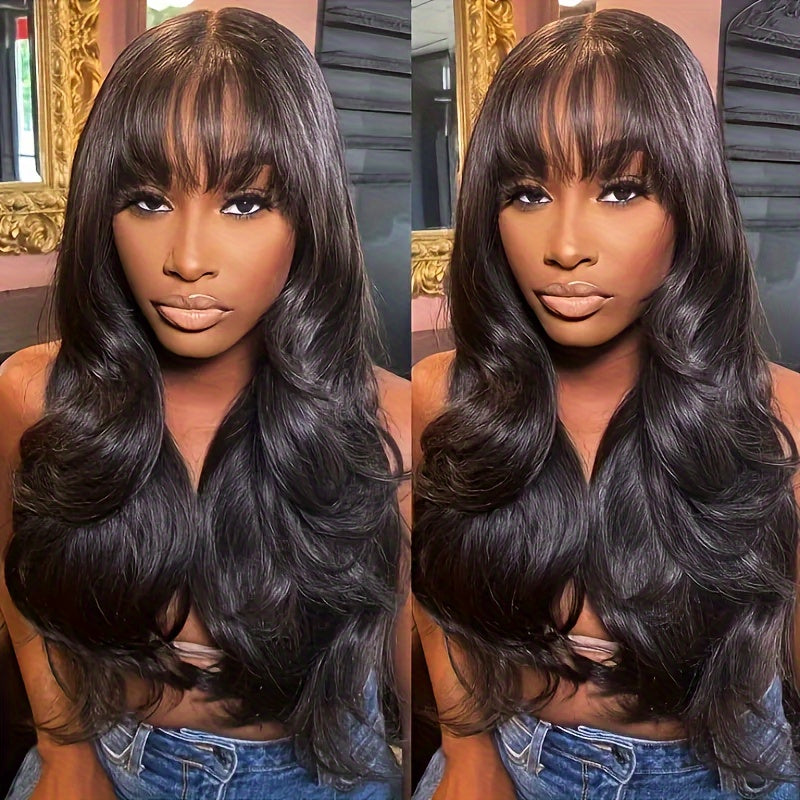 Glueless Wigs Human Hair Short Bob Wigs Body Wave Human Hair Wigs With Bangs Lace Front Wigs 150% Density