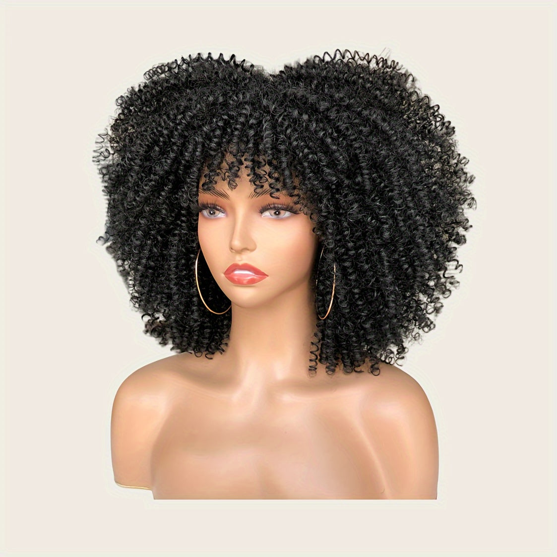 Curly Afro Wig with Bangs Short Kinky Curly