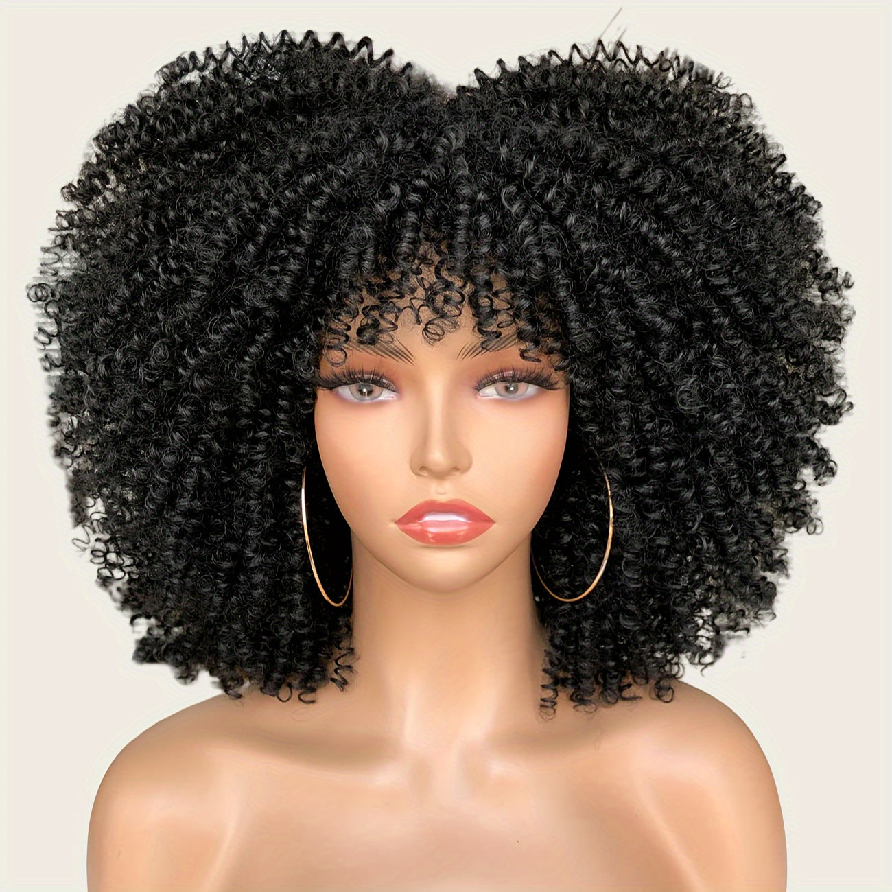 Curly Afro Wig with Bangs Short Kinky Curly