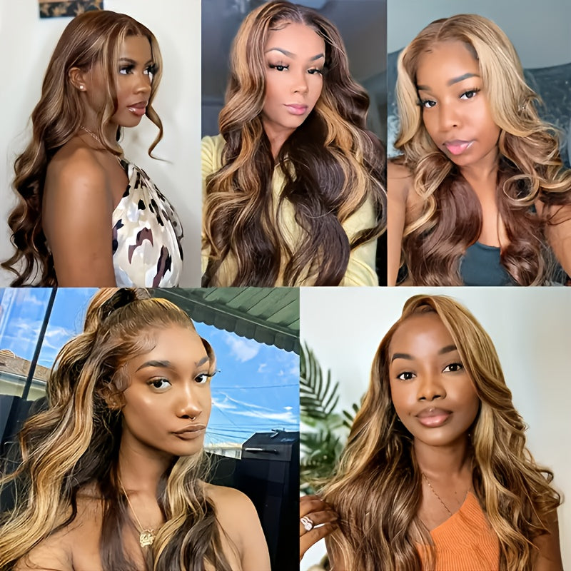 P4/27 Honey Blonde Body Wave 4x4 HD Transparent Lace Frontal Wigs With Baby Hair 180 Density Brazilian Human Hair