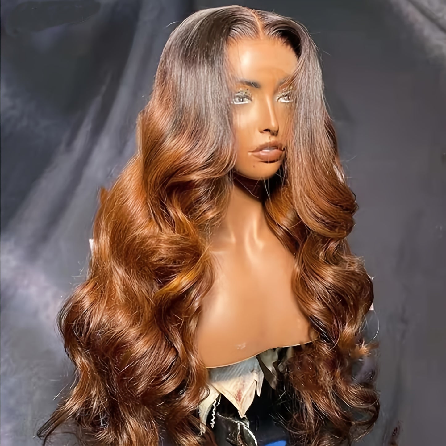 13×4 Lace Front Wig Highlights Brown Ombre Colored Body Wave Lace Front Wig Pre Plucked Natural Hairline Loose Wave Glueless Invisible Lace Frontal Wigs Synthetic Heat Resistant Fiber