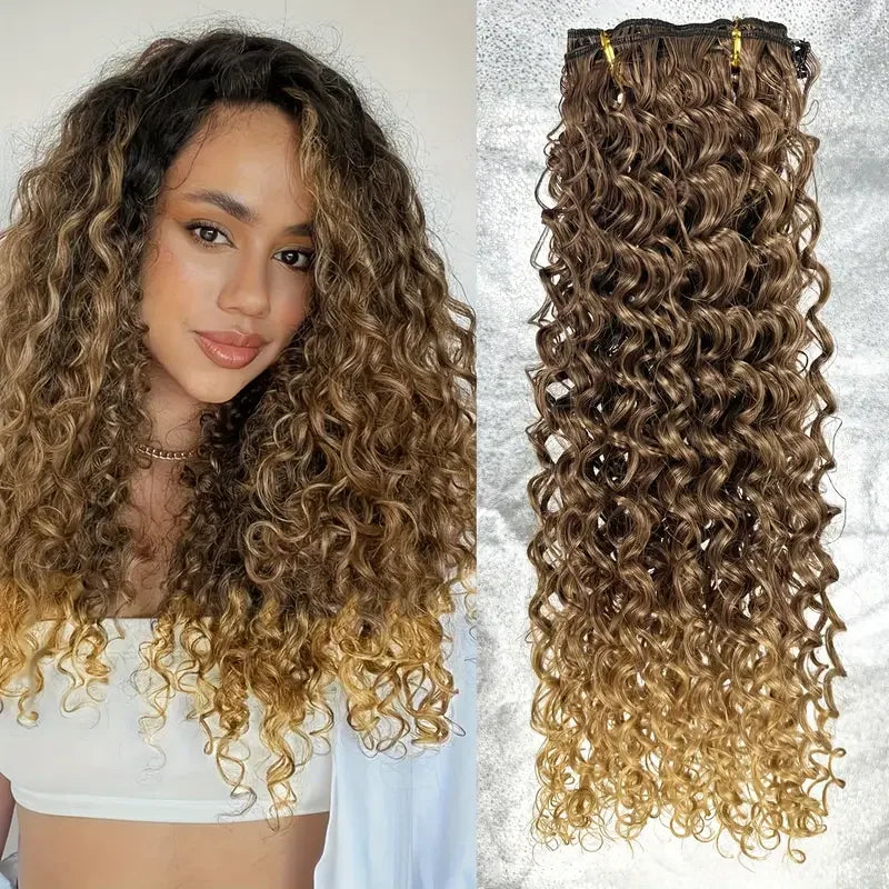 Synthetic Kinky Curly 16 Clip In Hair Extensions Full Head