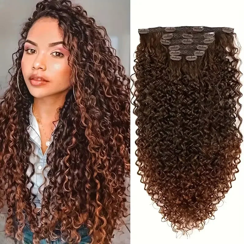 Synthetic Kinky Curly 16 Clip In Hair Extensions Full Head