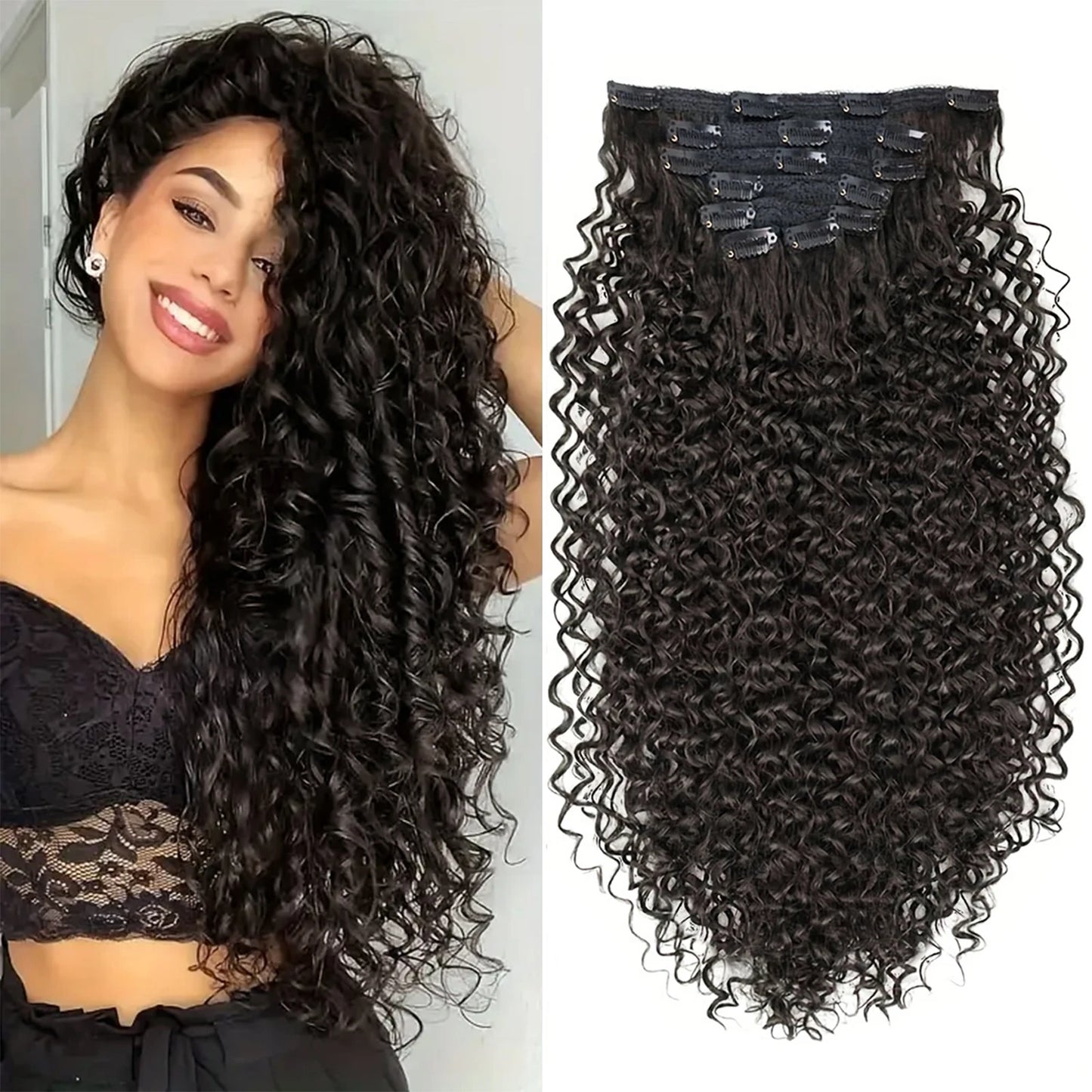 Synthetic Kinky Curly 16 Clip In Hair Extensions Full Head