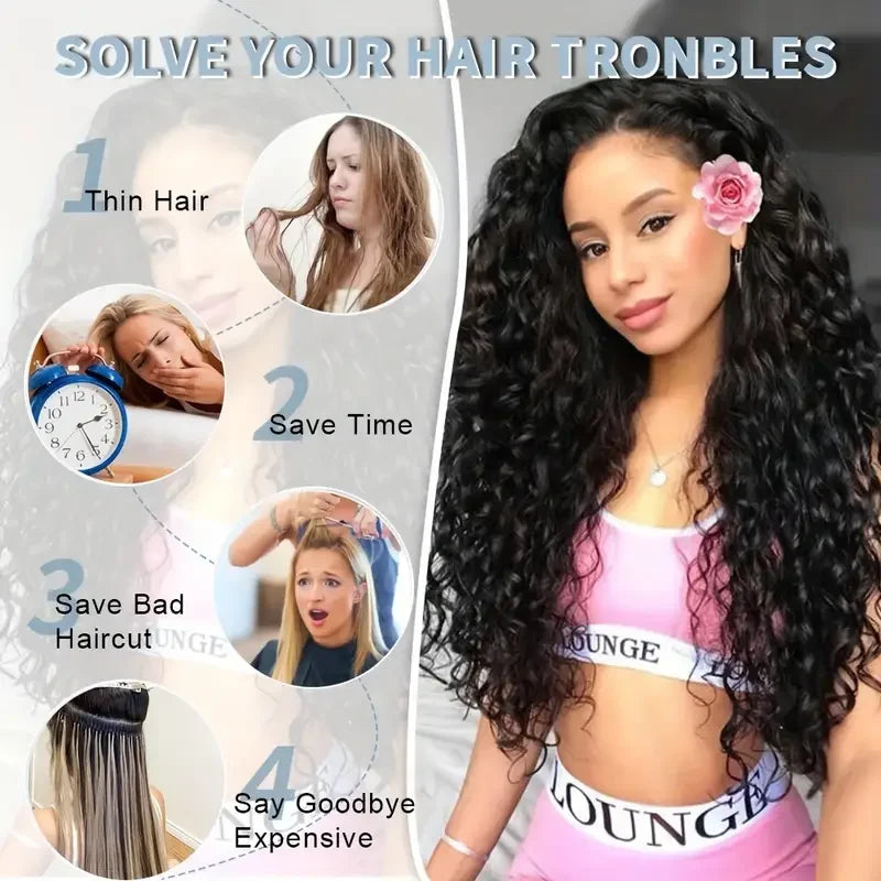 Synthetic Kinky Curly 16 Clip In Hair Extensions Full Head