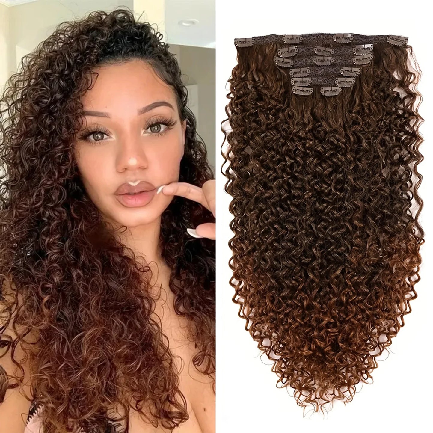 Synthetic Kinky Curly 16 Clip In Hair Extensions Full Head