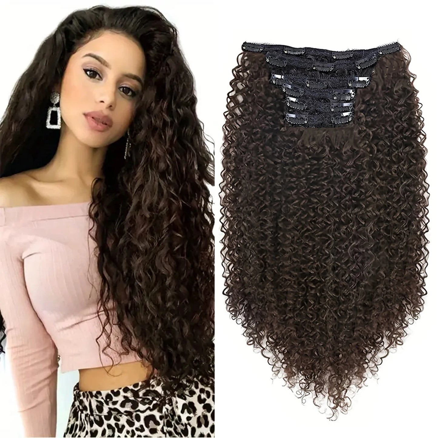 Synthetic Kinky Curly 16 Clip In Hair Extensions Full Head
