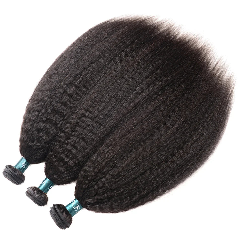 Kinky Straight Bundles With Closure Free Part Brazilian Yaki Human Hair With HD Transparent Lace Frontal