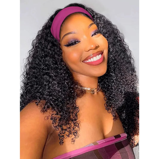 10-30 Inchs Kinky Curly Headband Wigs Natural Color Glueless Wigs Human Hair 200% Density Afro Kinky Curly Wigs For Women