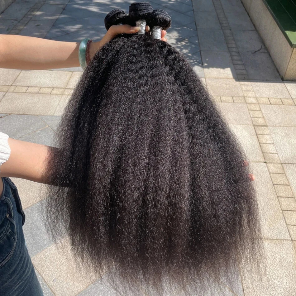 Kinky Yaki Straight Human Hair Bundles With Closure Frontal HD Transparent Brazilian Deep Curly
