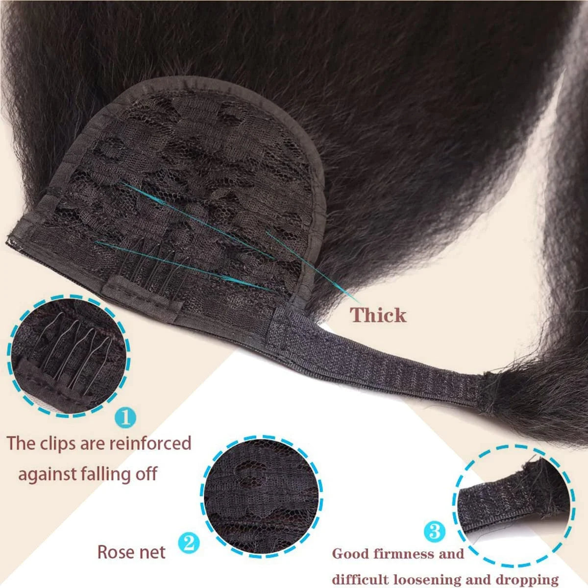 Synthetic Long Kinky Straight Ponytail Extension for 24 Inch Clip in