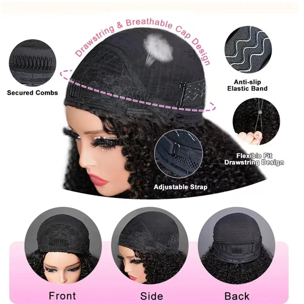 Kinky Curly 3 in 1 Half Wig Human Hair 250% Density Glueless