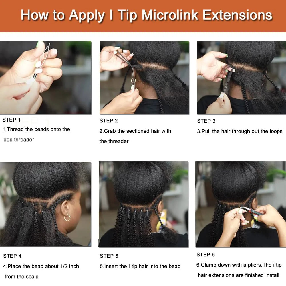 Kinky Straight I Tip Microlink Human Hair Extensions Yaki Virgin Hair