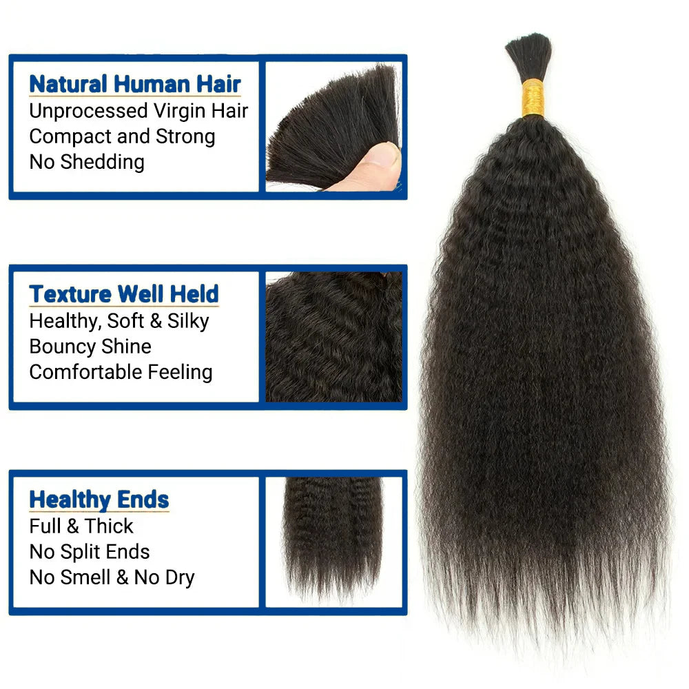 Kinky Straight Human Braiding Hair Bundles No Weft Yaki Straight