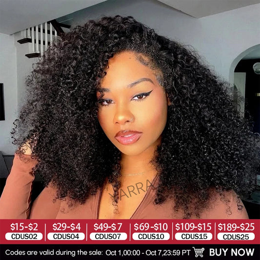 3 in 1 Half Burmese Kinky Curly Invisible Half Wigs 3C4A Human Hair 180% Density Curly Adjustable 3/4 Half Wig For Black Women