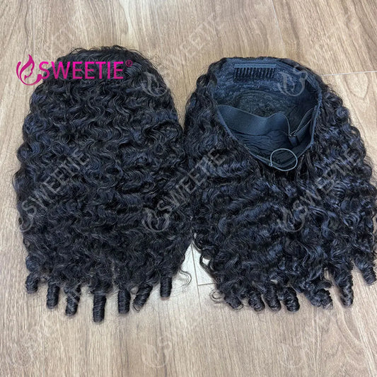 250% Density Glueless Flip Over Curly Human Hair Wigs 3 In 1 Half Clip In Wigs 12A Burmese Pixie Curly Human Hair Wigs For Women