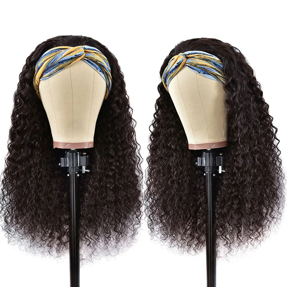 10-30 Inchs Kinky Curly Headband Wigs Natural Color Glueless Wigs Human Hair 200% Density Afro Kinky Curly Wigs For Women