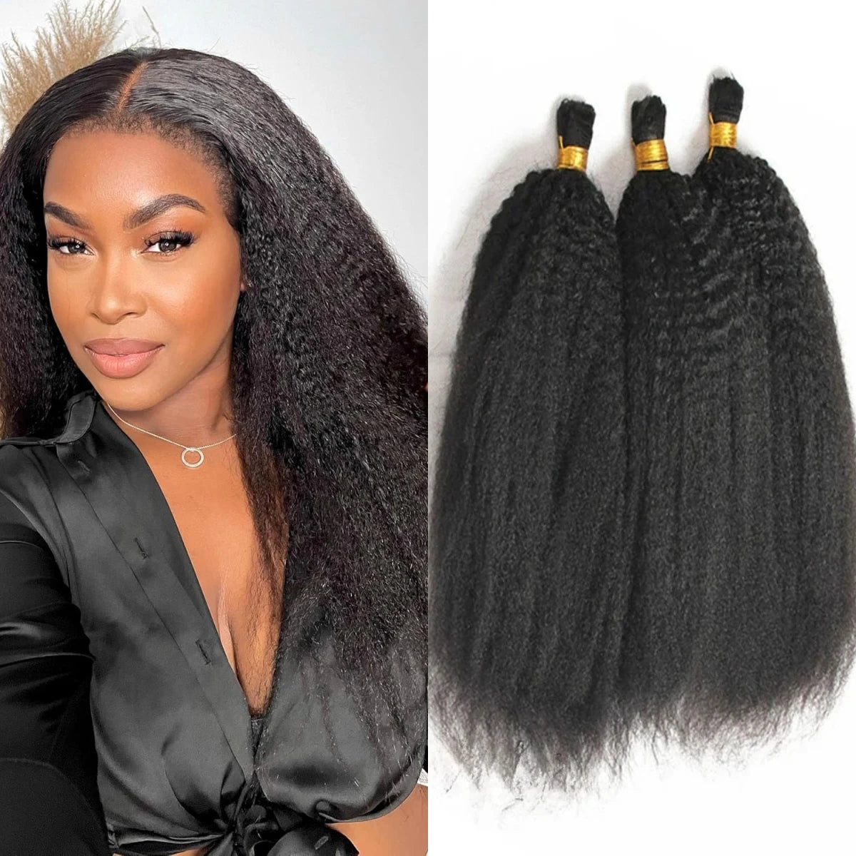 Kinky Straight Human Braiding Hair Bundles No Weft Yaki Straight