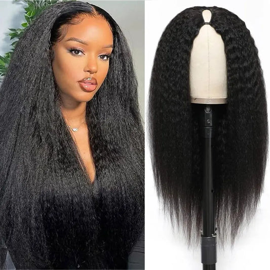10-30inch Kinky Straight U Part Wig V Part Wig Yaki Straight Wigs