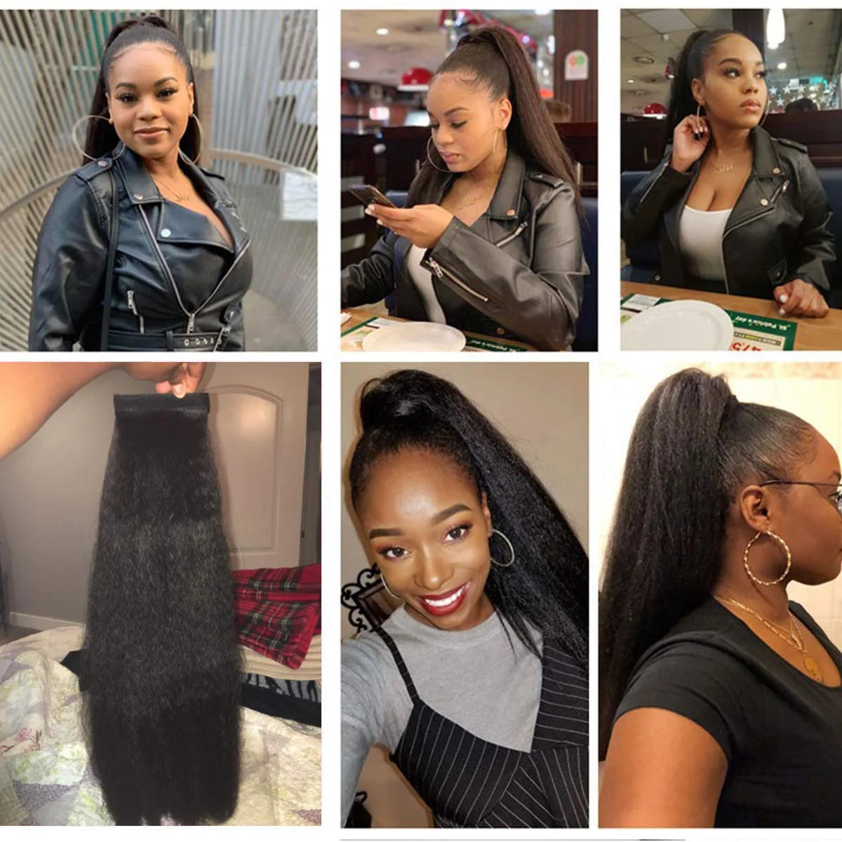 Synthetic Long Kinky Straight Ponytail Extension for 24 Inch Clip in