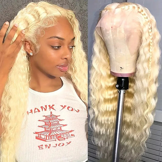 30 Inch 13X6 613 Deep Wave Lace Frontal Water Wave Blonde Wigs