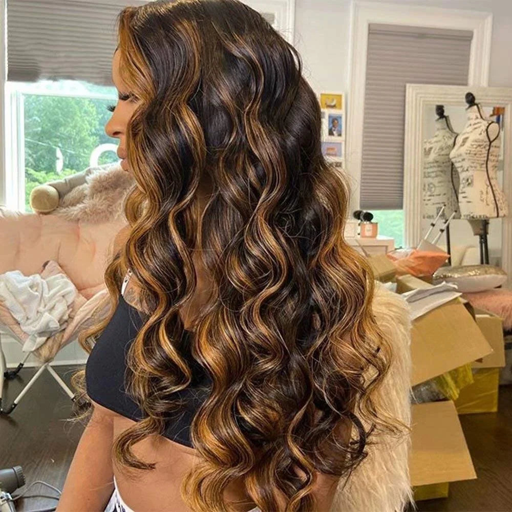 1B30 Gradient color Half wig Human Hair Body Wave Loose Wave Full Machine Made Body wave human hair wigs