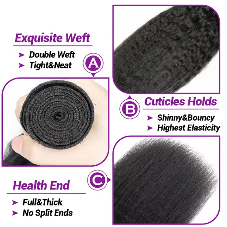 Kinky Yaki Straight Human Hair Bundles With Closure Frontal HD Transparent Brazilian Deep Curly