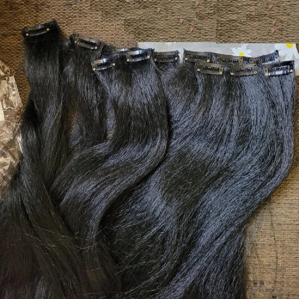 Kinky Straight Clip ins Hair Extensions Real Human Hair Yaki