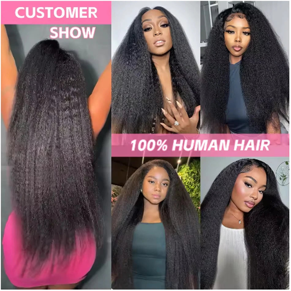 Kinky Yaki Straight Human Hair Bundles With Closure Frontal HD Transparent Brazilian Deep Curly