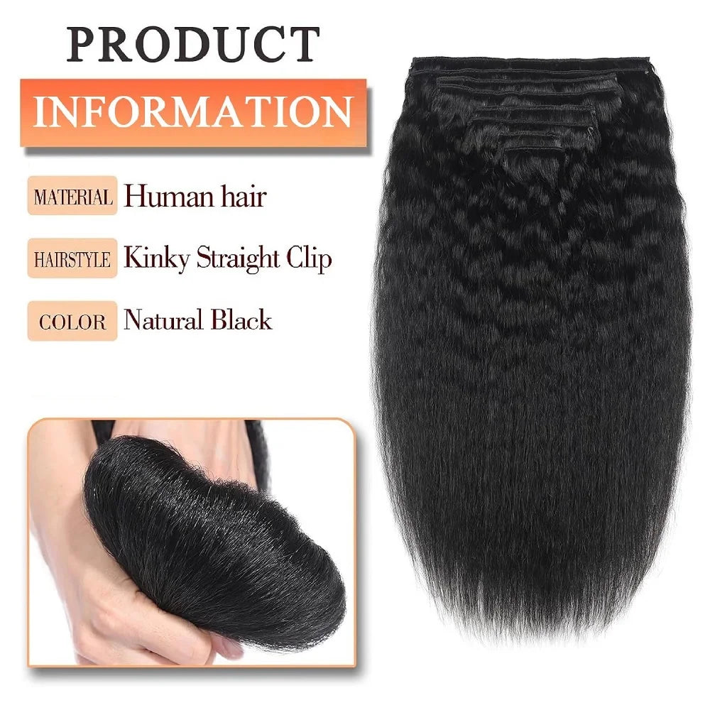 Kinky Straight Clip ins Hair Extensions Real Human Hair Yaki