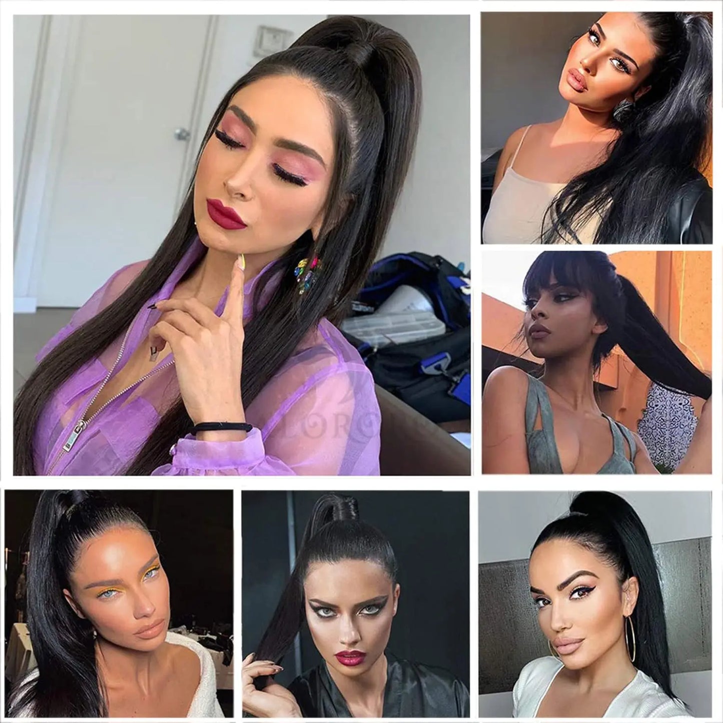 Ponytail Human Hair Extensions With Clip 10"-26"