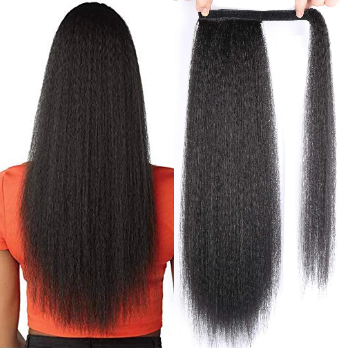 Synthetic Long Kinky Straight Ponytail Extension for 24 Inch Clip in
