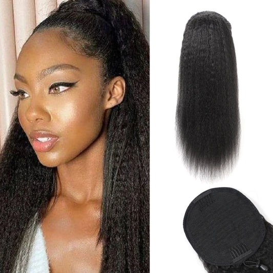 Yaki Kinky Straight Drawstring Ponytail Hairpiece Brazilian Human Hair Clip in Drawstring
