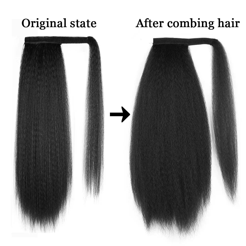Synthetic Long Kinky Straight Ponytail Extension for 24 Inch Clip in
