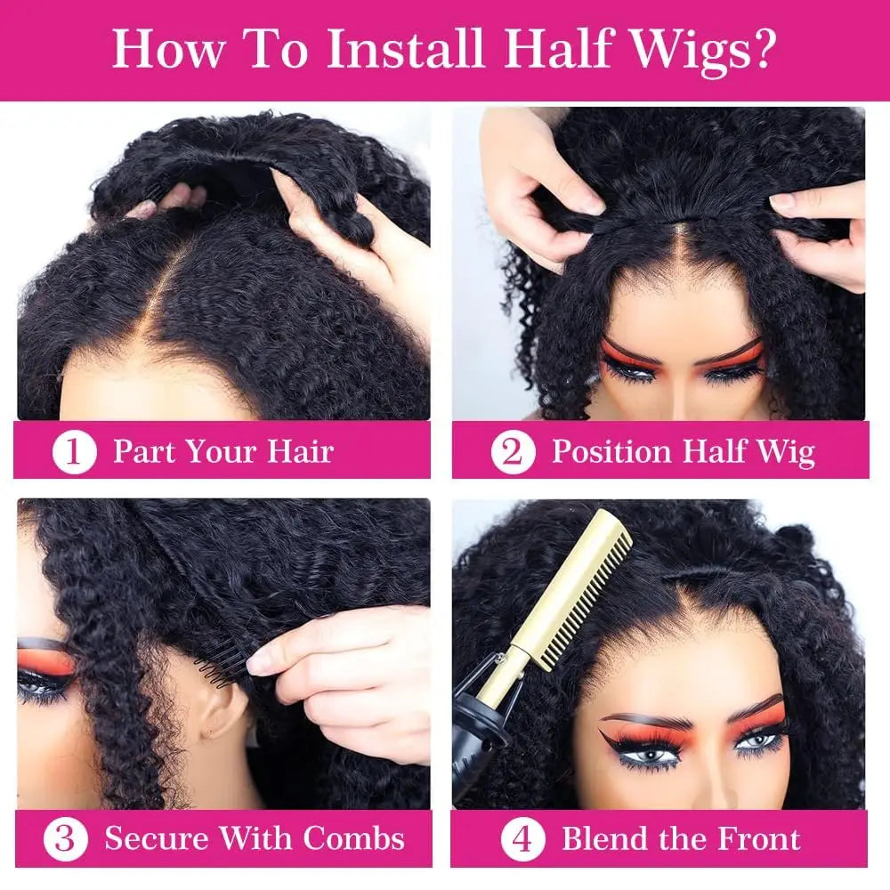 Kinky Curly 3 in 1 Half Wig Human Hair 250% Density Glueless