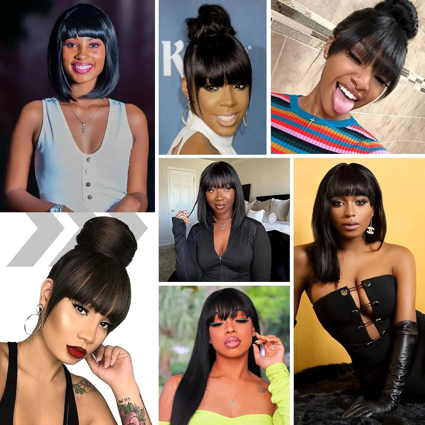 Synthetic Short Kinky Straight Extensions Clip in Bangs