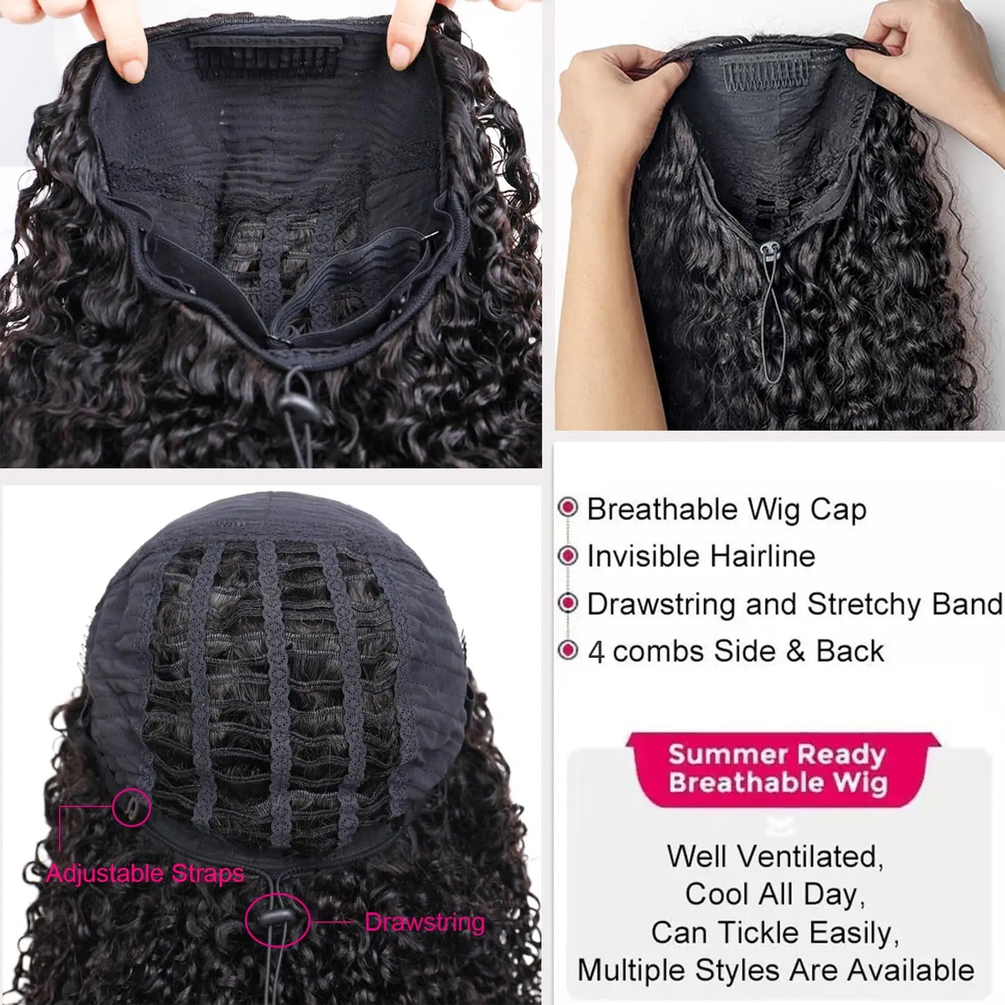 Kinky Curly 3 in 1 Half Wig Human Hair 250% Density Glueless