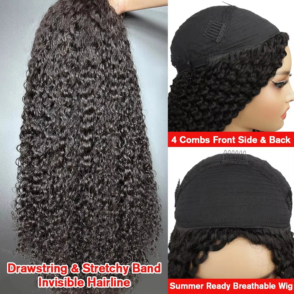Kinky Curly 3 in 1 Half Wig Human Hair 250% Density Glueless