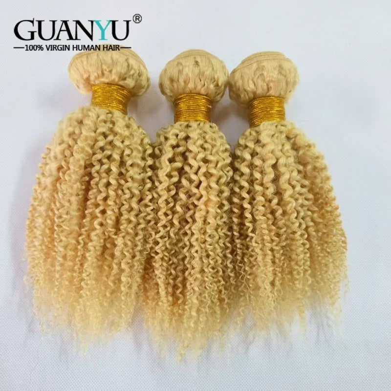 Kinky Curly Blonde #613 Hair Bundle 1pc Brazilian Virgin Human Hair