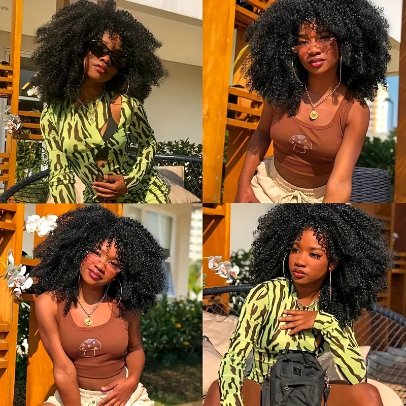 Curly Afro Wig with Bangs Short Kinky Curly