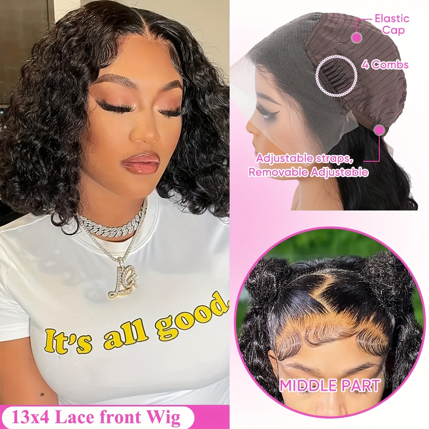 13X4 Bouncy Deep Wave Glueless Bob Wig 200% Density