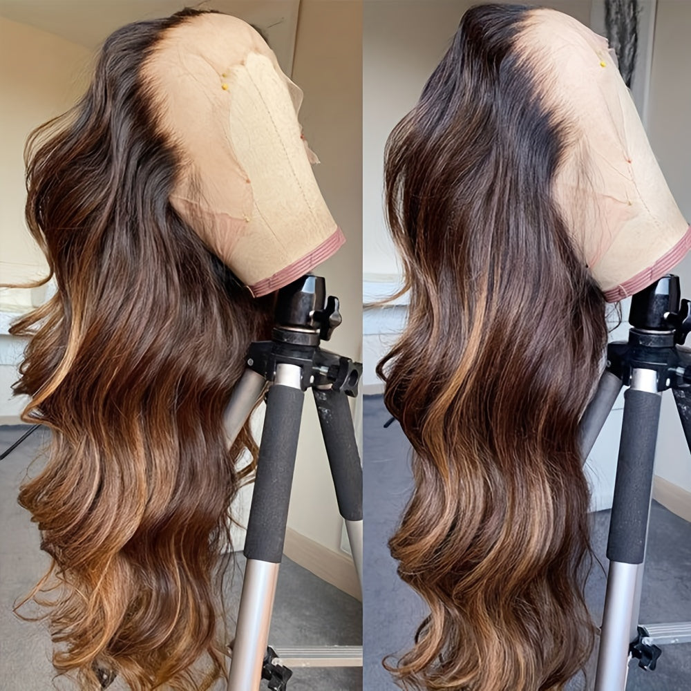 Auburn Brown Highlight Lace Front Wig 13*4 Inch Body Wave Synthetic Lace Front Wigs