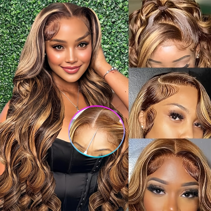 250% Density Wigs Human Hair Body Wave Lace Front 4/27 Honey Blonde