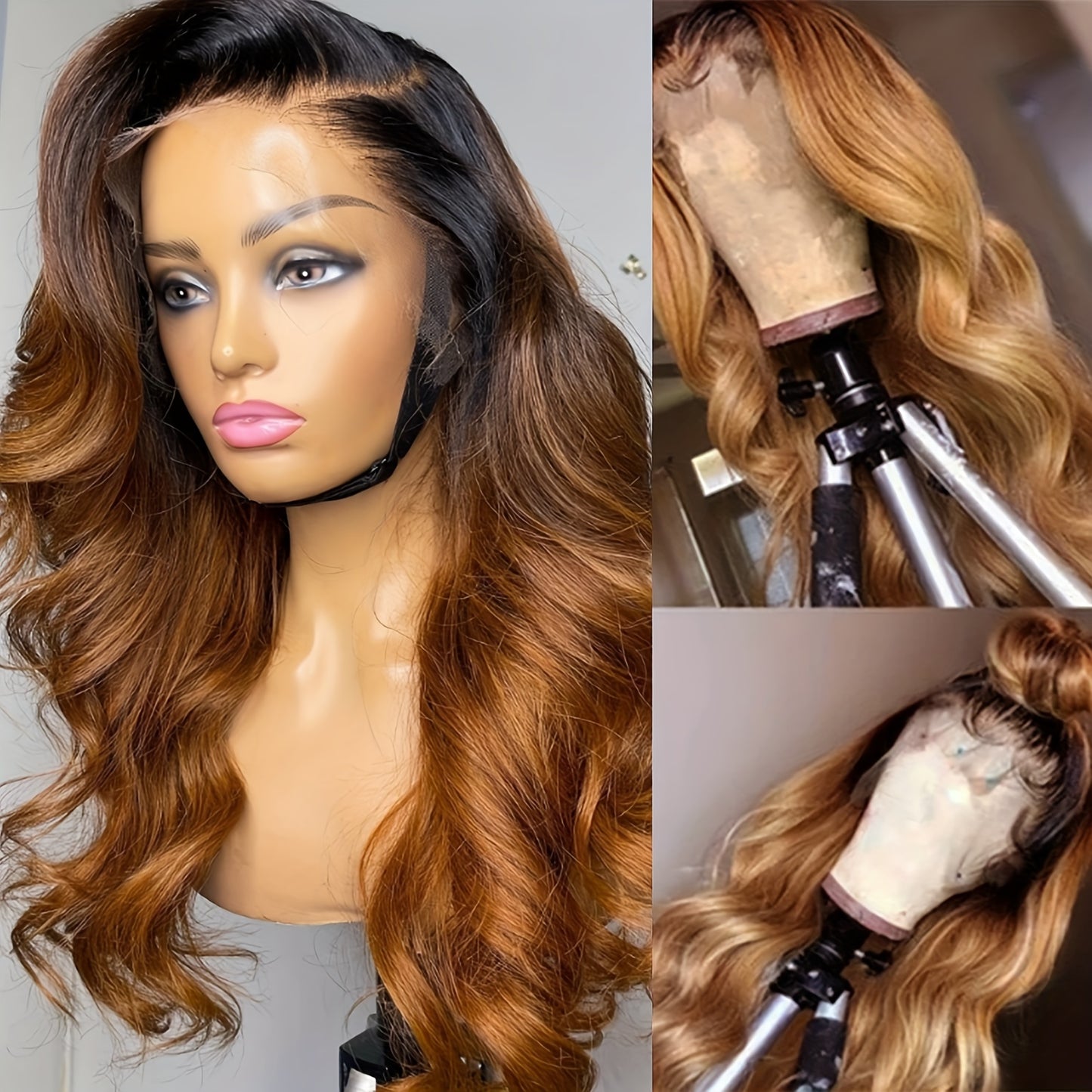 13×4 Lace Front Wig Highlights Brown Ombre Colored Body Wave Lace Front Wig Pre Plucked Natural Hairline Loose Wave Glueless Invisible Lace Frontal Wigs Synthetic Heat Resistant Fiber