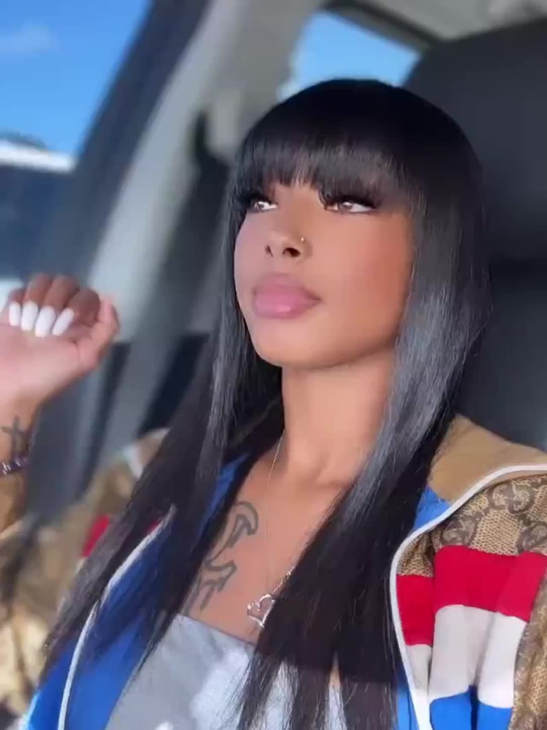 Wig With Bangs Straight 200% Density Wig 100% Human Hair