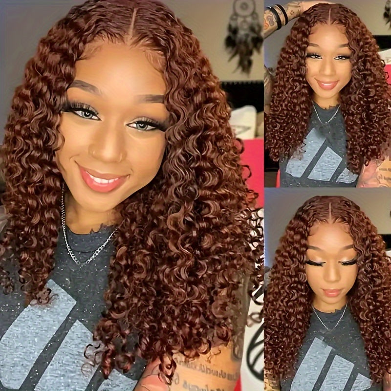 Reddish Brown Short Bob Curly Wigs Human Hair 4X4 Hd Transparent Lace Closure Wig Pre Plucked With Baby Hair