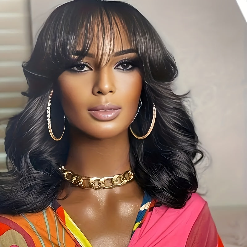 Glueless Wigs Human Hair Short Bob Wigs Body Wave Human Hair Wigs With Bangs Lace Front Wigs 150% Density